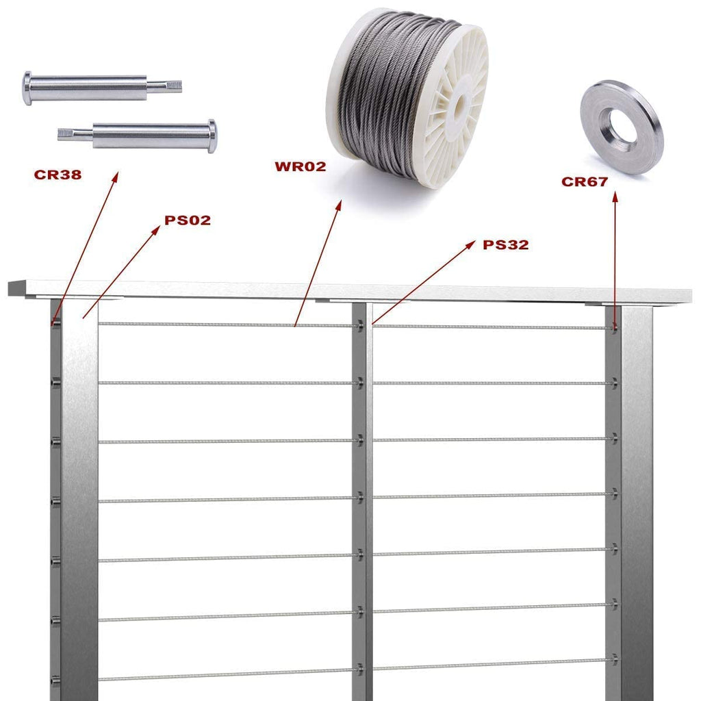 36x3/8x2 Stainless Steel Brushed Pre-Drilled Cable Railing Post H734151