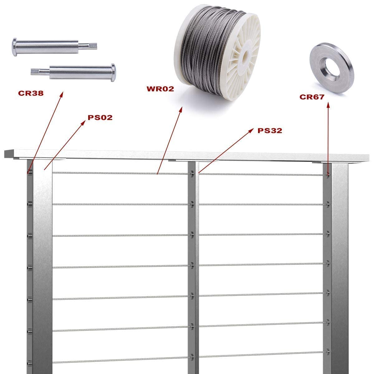 36x3/8x2 Stainless Steel Brushed Pre-Drilled Cable Railing Post H734151