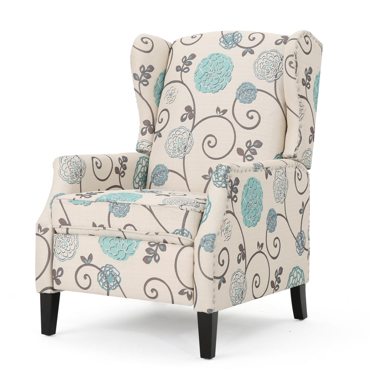 White and Blue Fabric Wing Back Recliner M18865