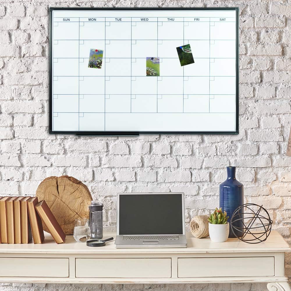 Black Aluminium Framed Magnetic Dry Erase Calendar Whiteboard 36 x 24 Inch B408