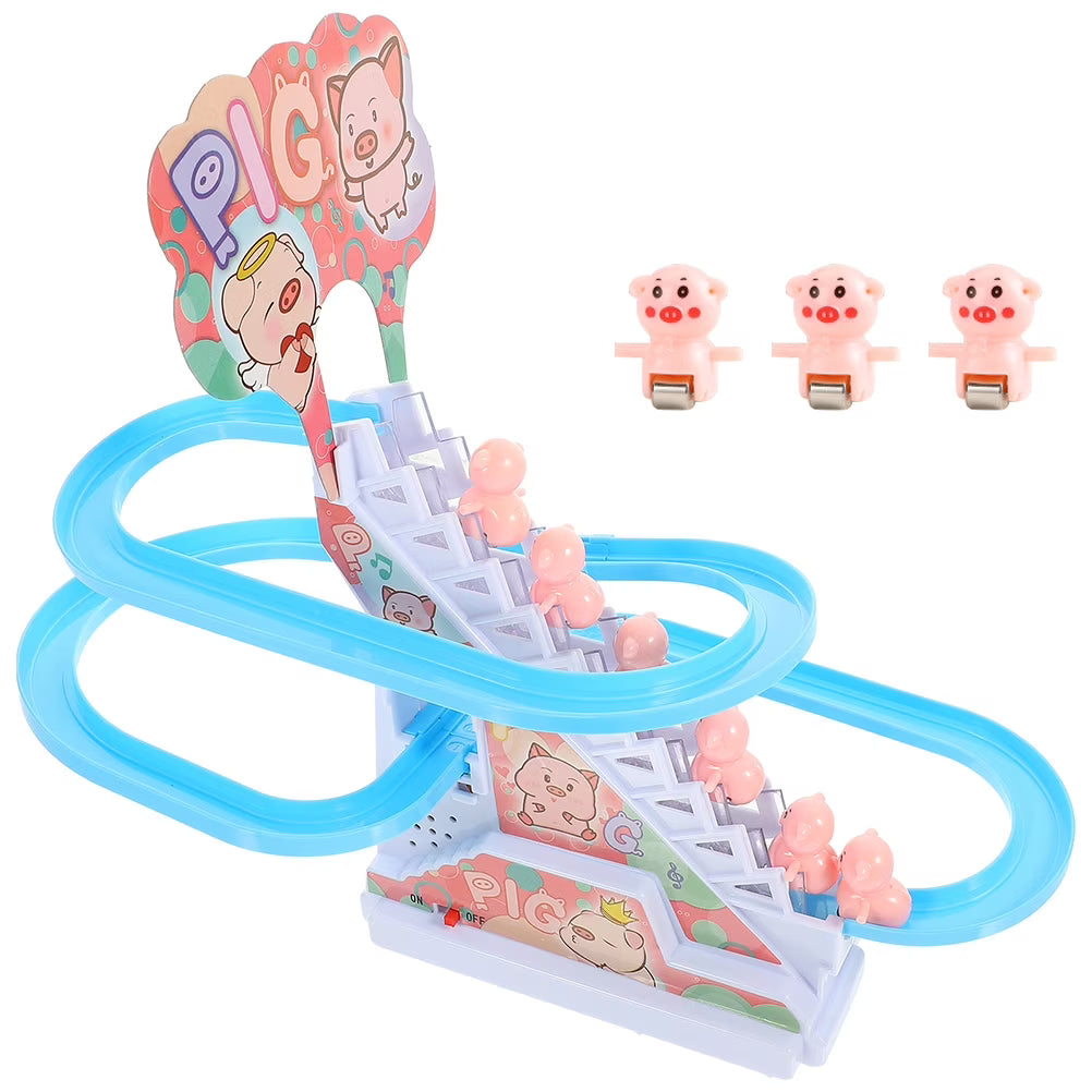 Small Piggy Sliding Toys Electric Piggy Climbing Stairs Tracks Slide Toy F944