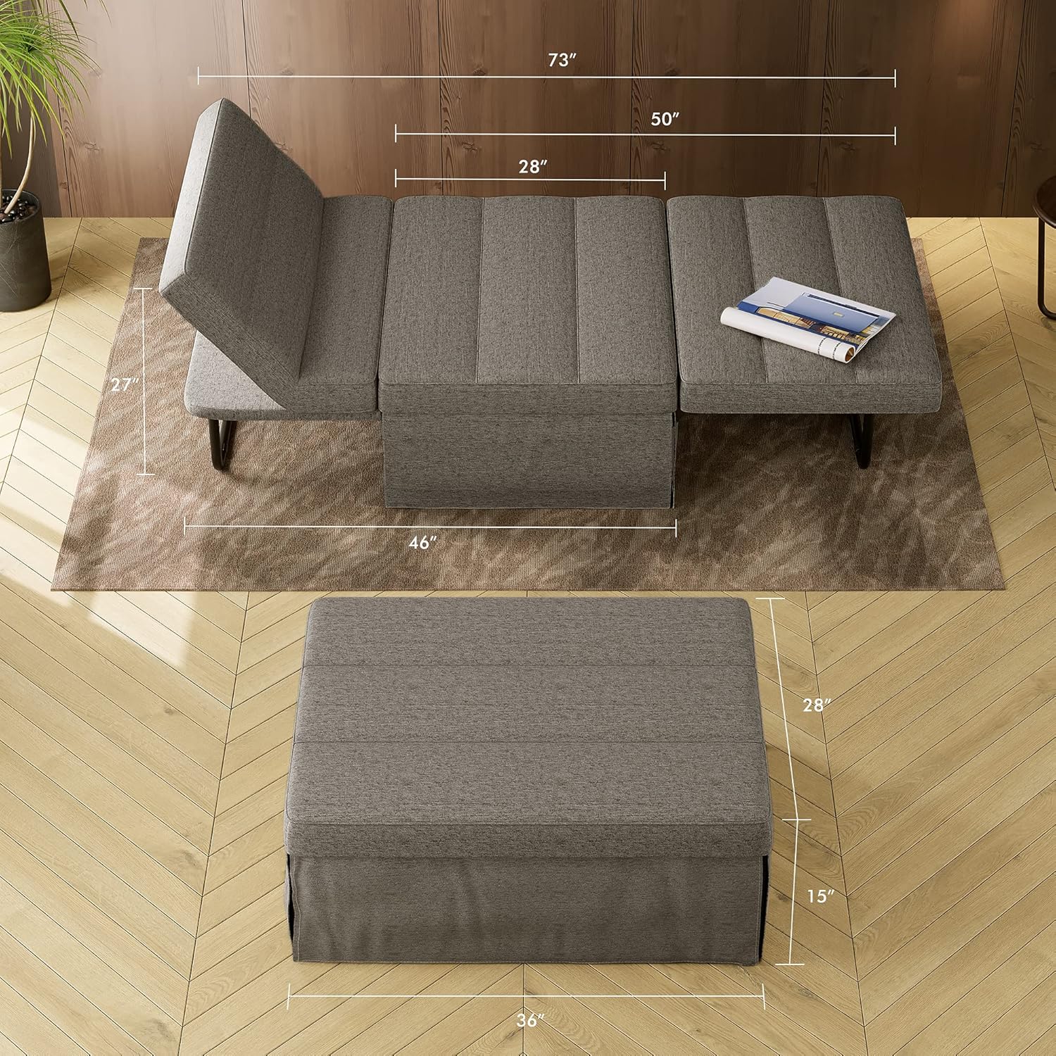 Light Gray Linen Convertible Sofa Bed J14279