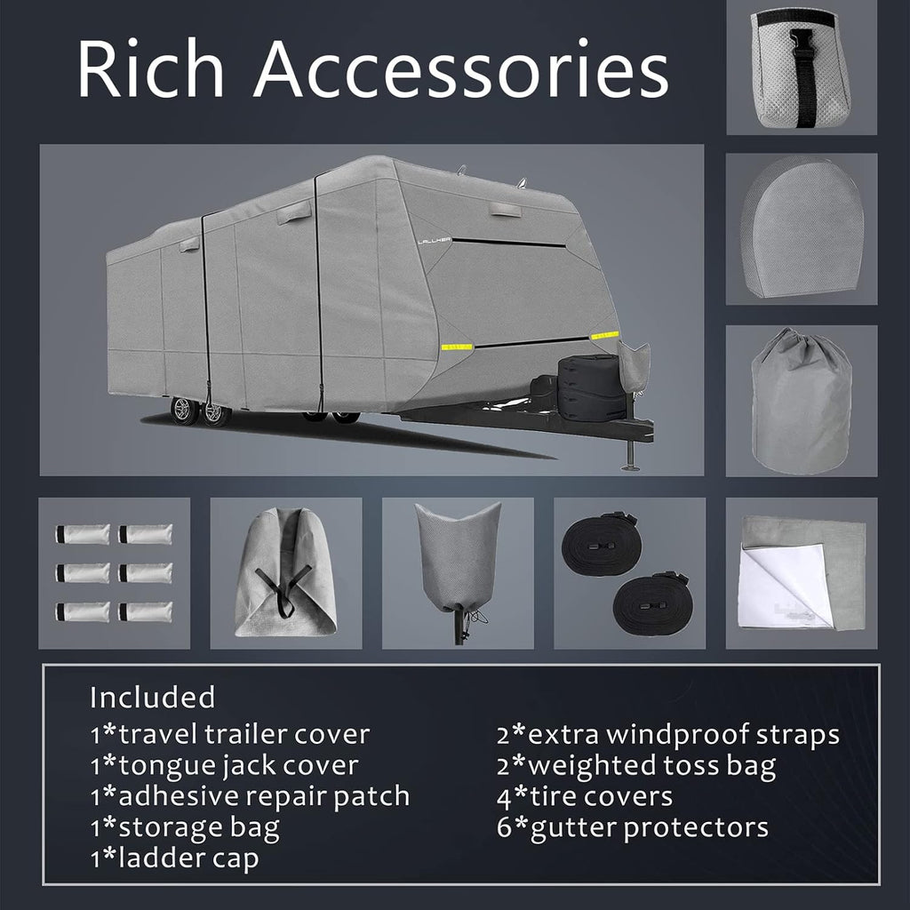 Heavy Duty 6 Layers Windproof Waterproof Camper RV Cover with 4 Tire Covers and 2 Tongue Jack Cover R1534