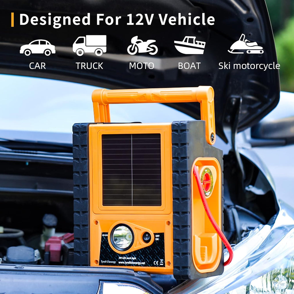 Solar Car Jump Starter 12V 1400 Peak AMPS 8-in-1 Power Station with Digital Air Compressor W397545