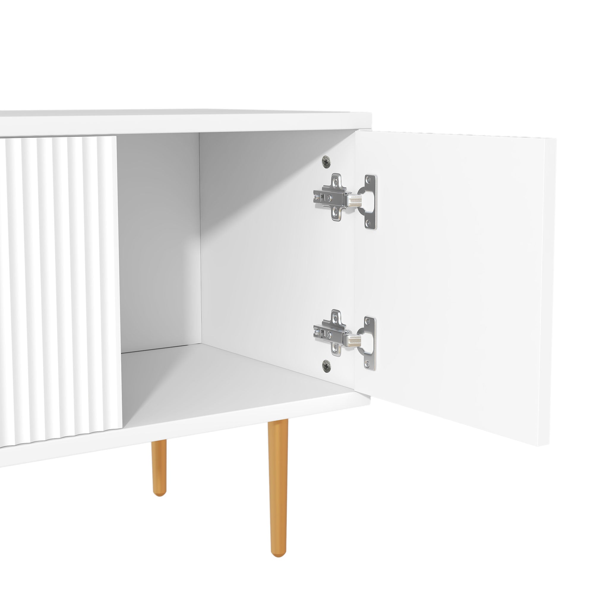 White Wood TV Stand with 5 Champagne Legs U621
