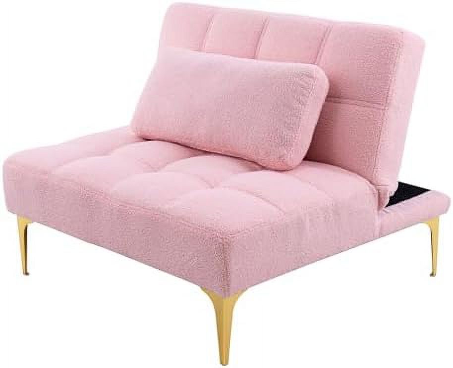 White Teddy Fabric Convertible Sofa Bed with Toss Pillows C242