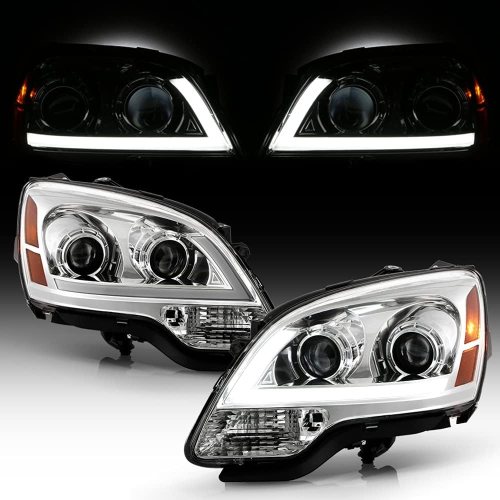 Chrome LED Tube Projector Headlights Pair Set E789