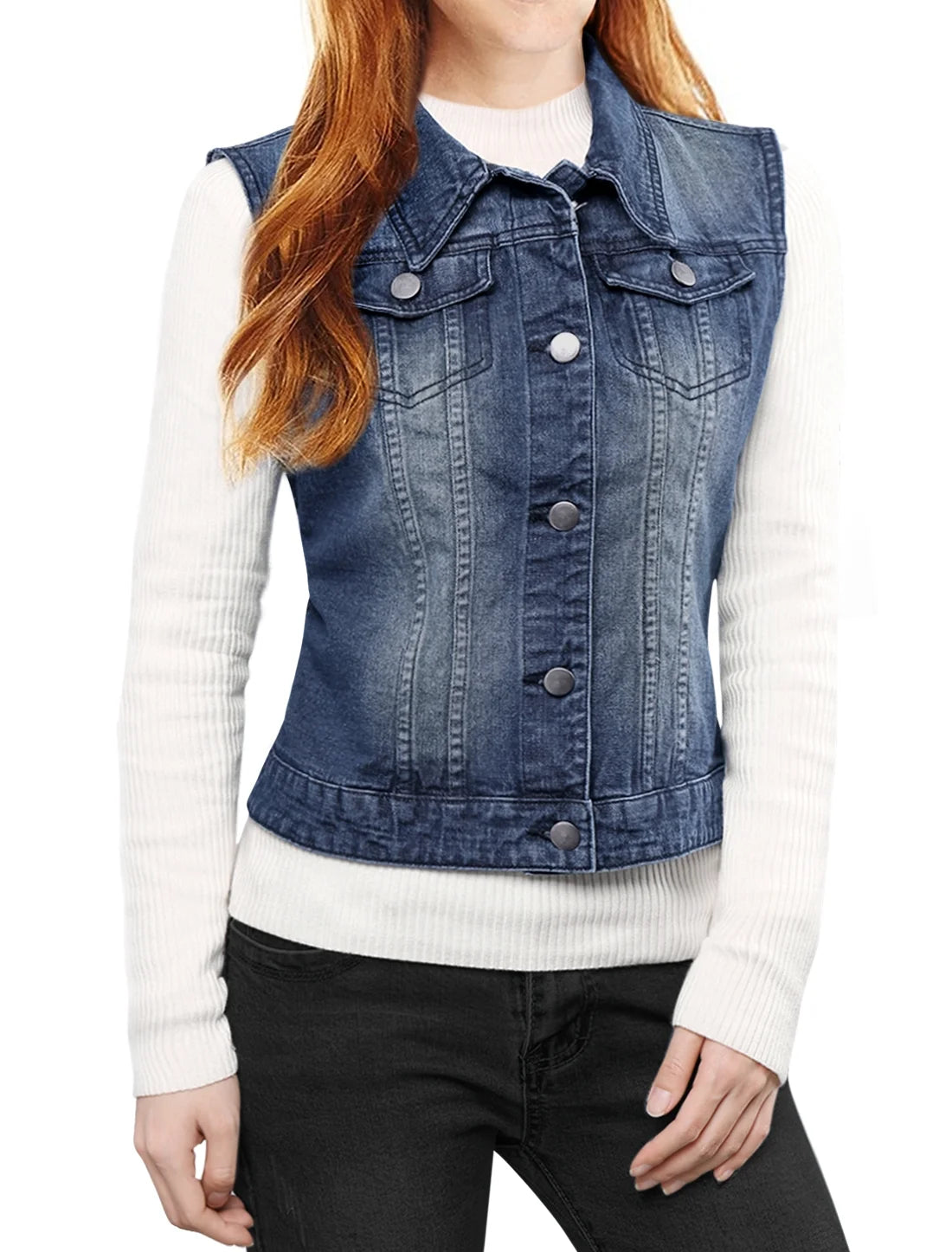 Dark Blue Denim Sleeveless Vest Jacket XL J805