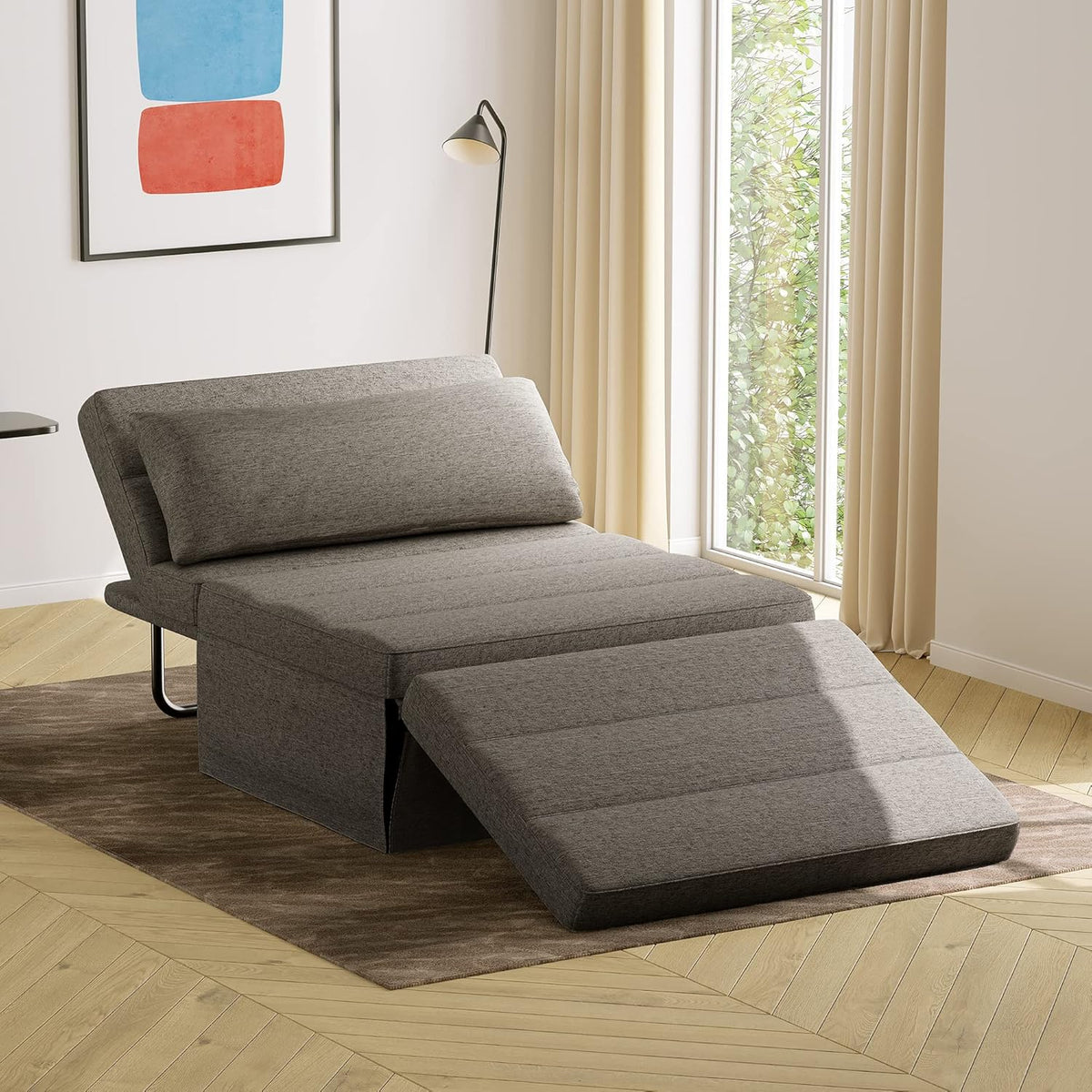 Light Gray Linen Convertible Sofa Bed J14279