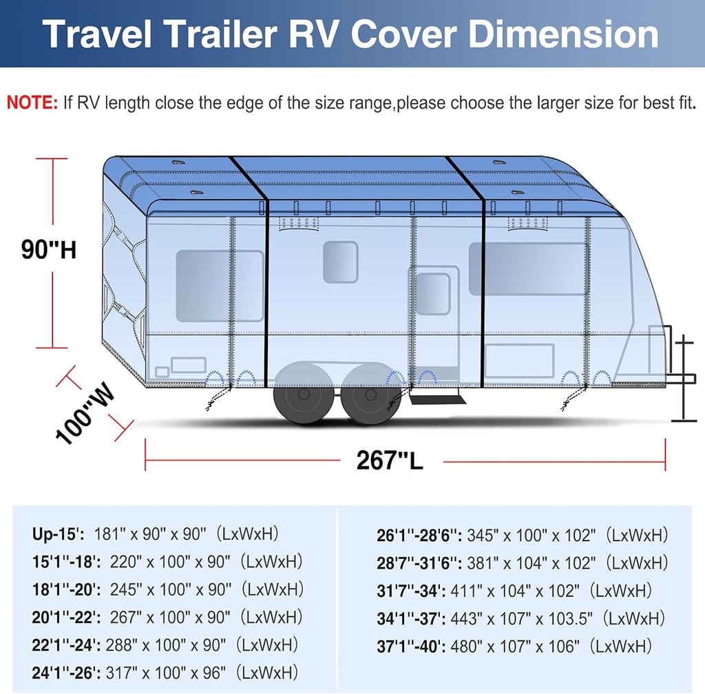 Upgraded Waterproof 500D Travel Trailer Cover with 4 Tire Covers, Tongue Jack Cover D9820