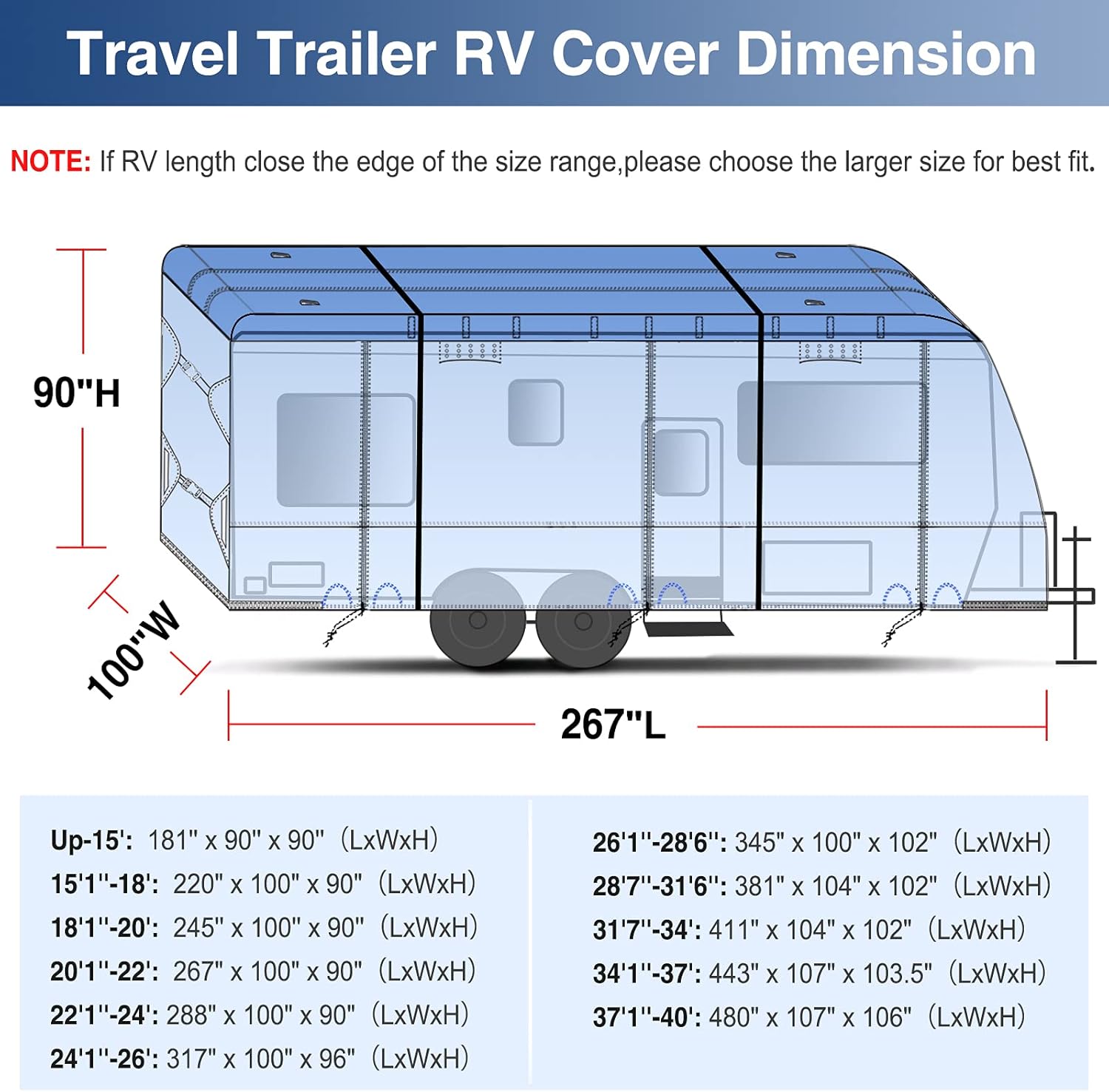 Upgraded Waterproof 500D Travel Trailer Cover with 4 Tire Covers, Tongue Jack Cover D9820