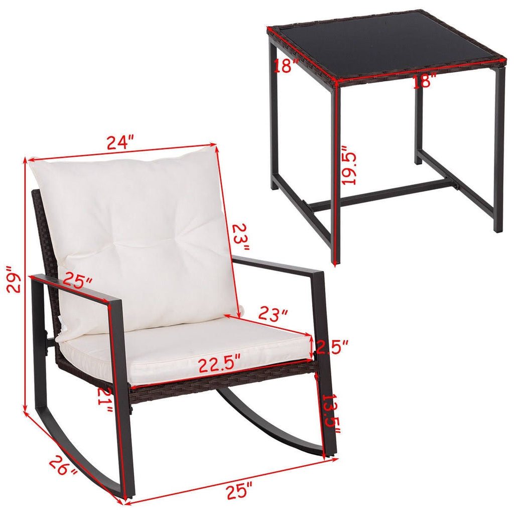 3-Piece Red Patio Wicker Bistro Furniture Set with 2 Rocking Chairs B1864