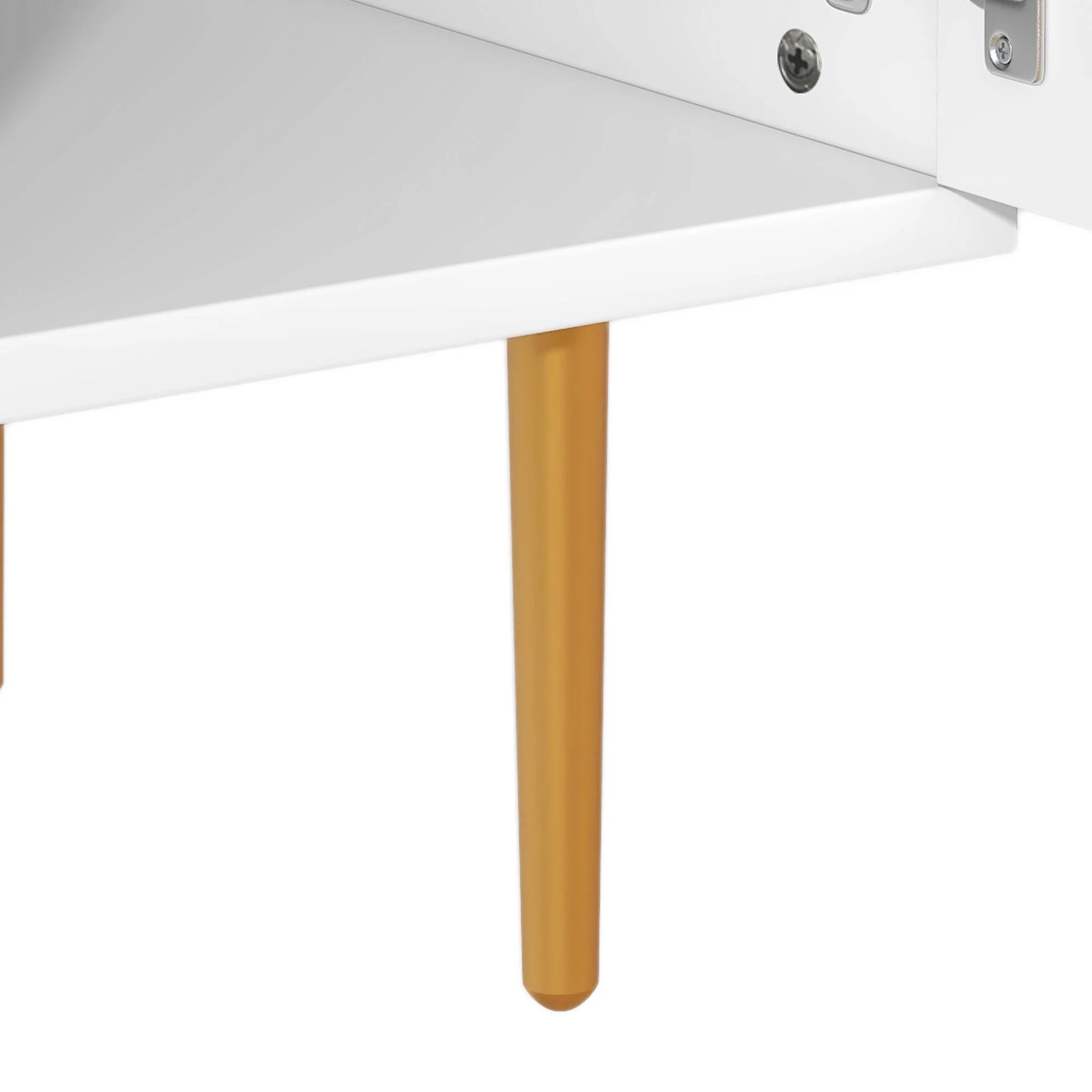White Wood TV Stand with 5 Champagne Legs U621