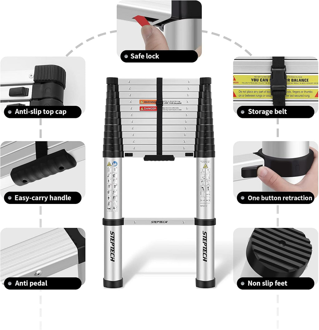 Telescoping Ladder 12.5 feet Aluminum Folding Lightweight Ladder 330 lbs Capacity A25719