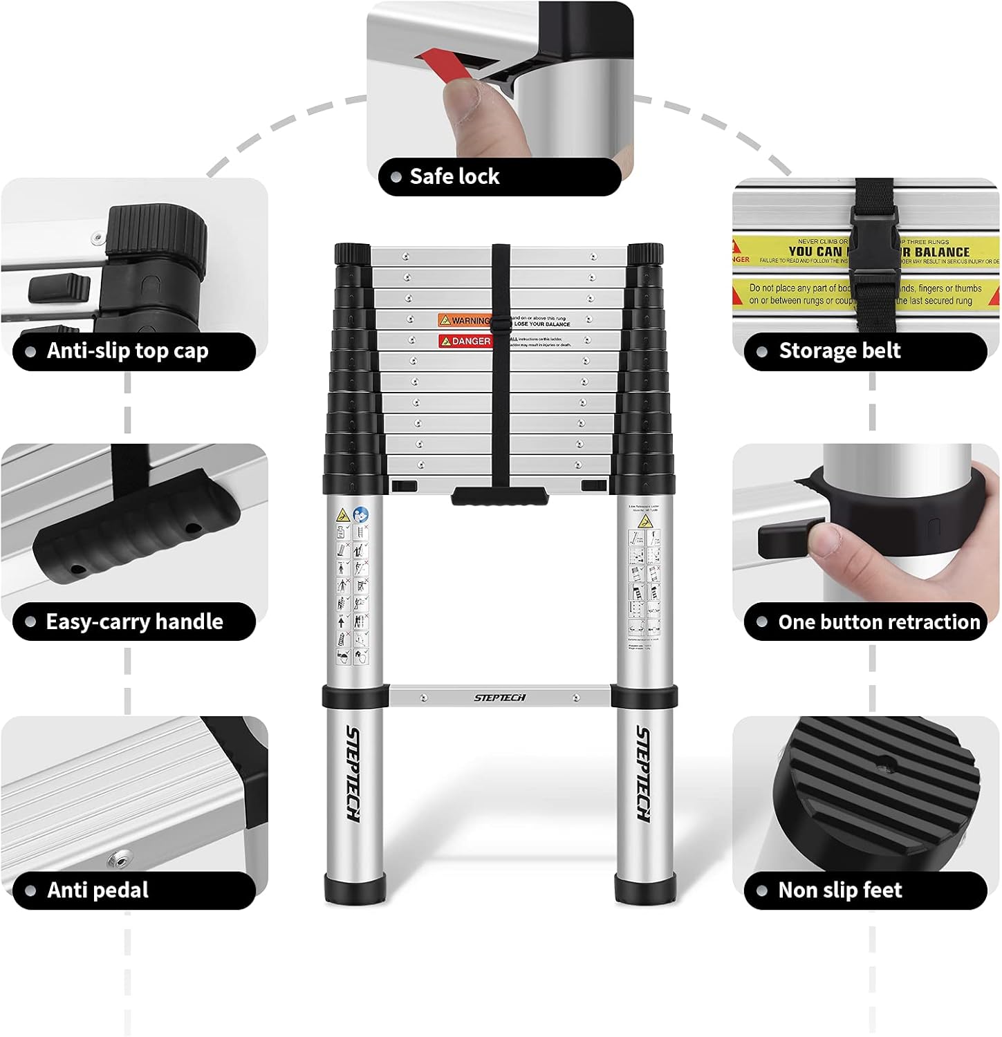 Telescoping Ladder 12.5 feet Aluminum Folding Lightweight Ladder 330 lbs Capacity A25719