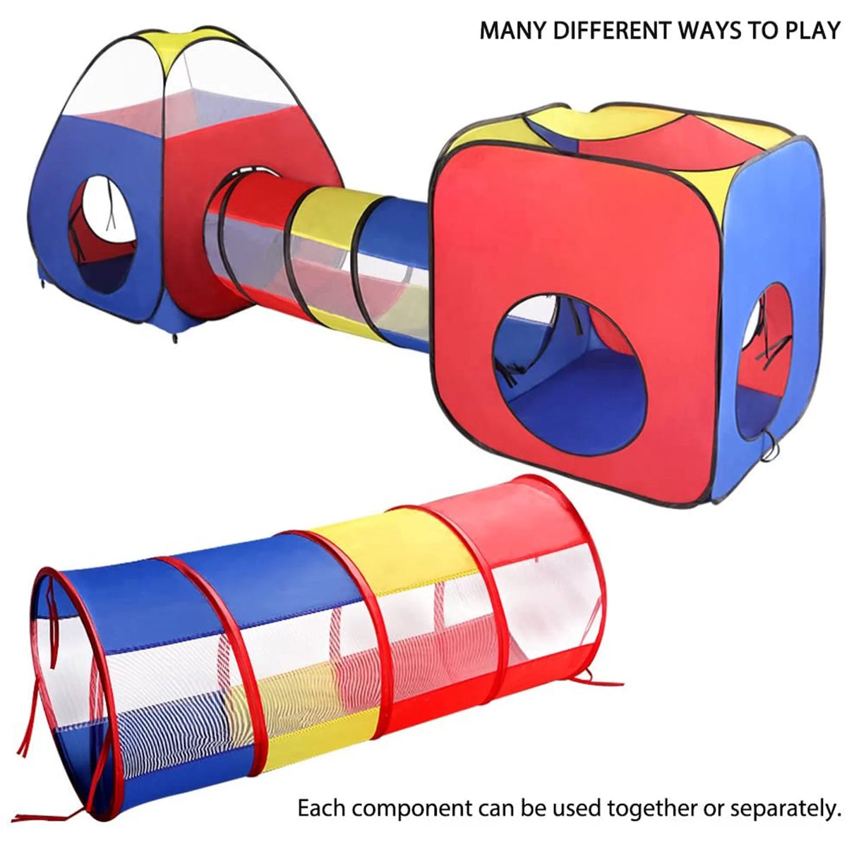 4 in 1 Kids Play Tent and Tunnels, Pop Up Ball Pit, 2 Tents + 2 Crawl Tunnels Playhouse Tent Set J623601