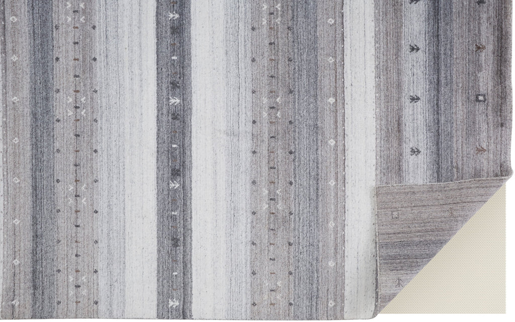 Handmade Stripes Gray Silver Black Area Rug V860
