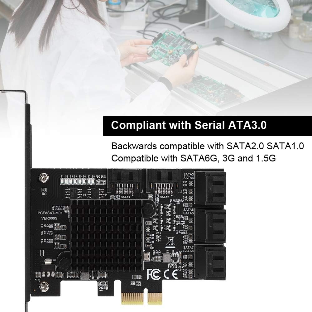PCI-E to SATA 3.0 Card, 8-Port SATA3.0 Interface Expansion Card, Pack of 2 O4675