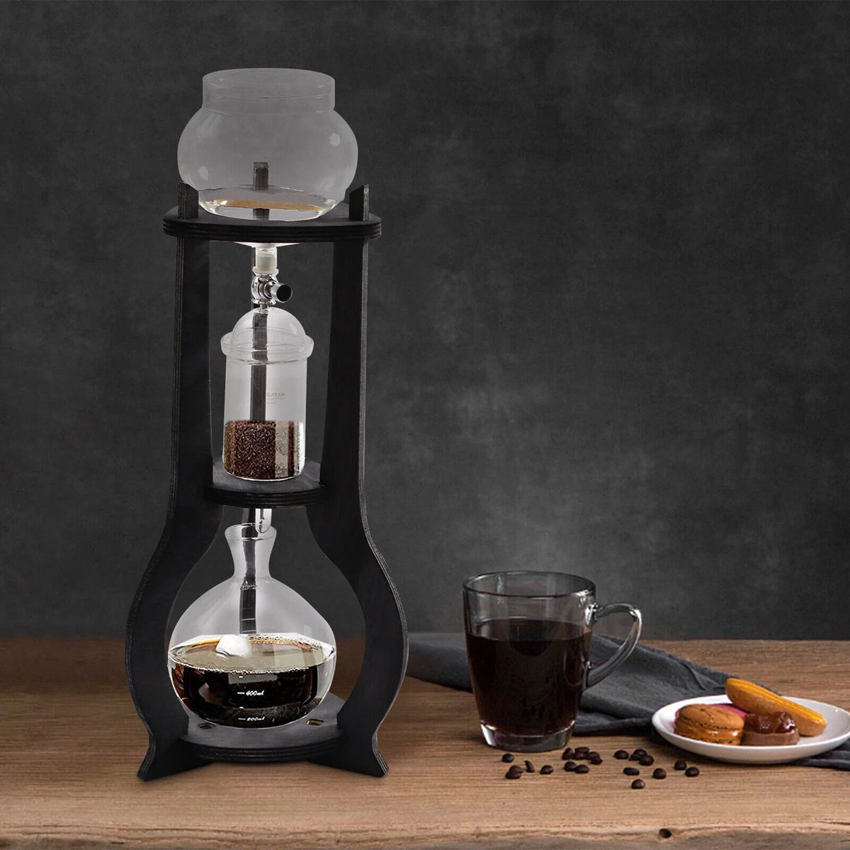 600ml Retro Manual Coffee Dripper Cold Brew Drip Tower Coffee Maker 6-8 Cup Gray W975