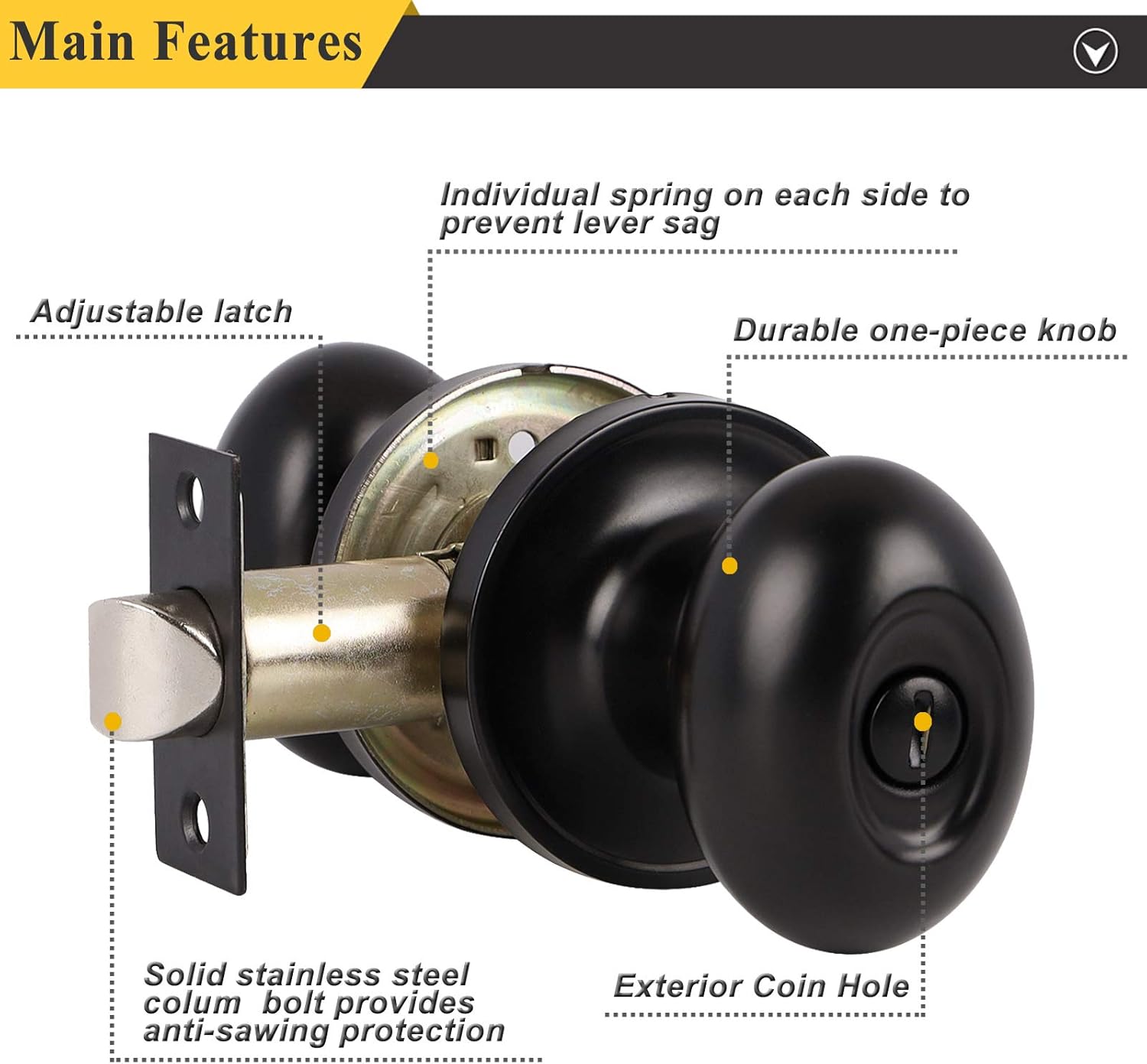 6 Pack Black Oval Privacy Door Knobs P8068
