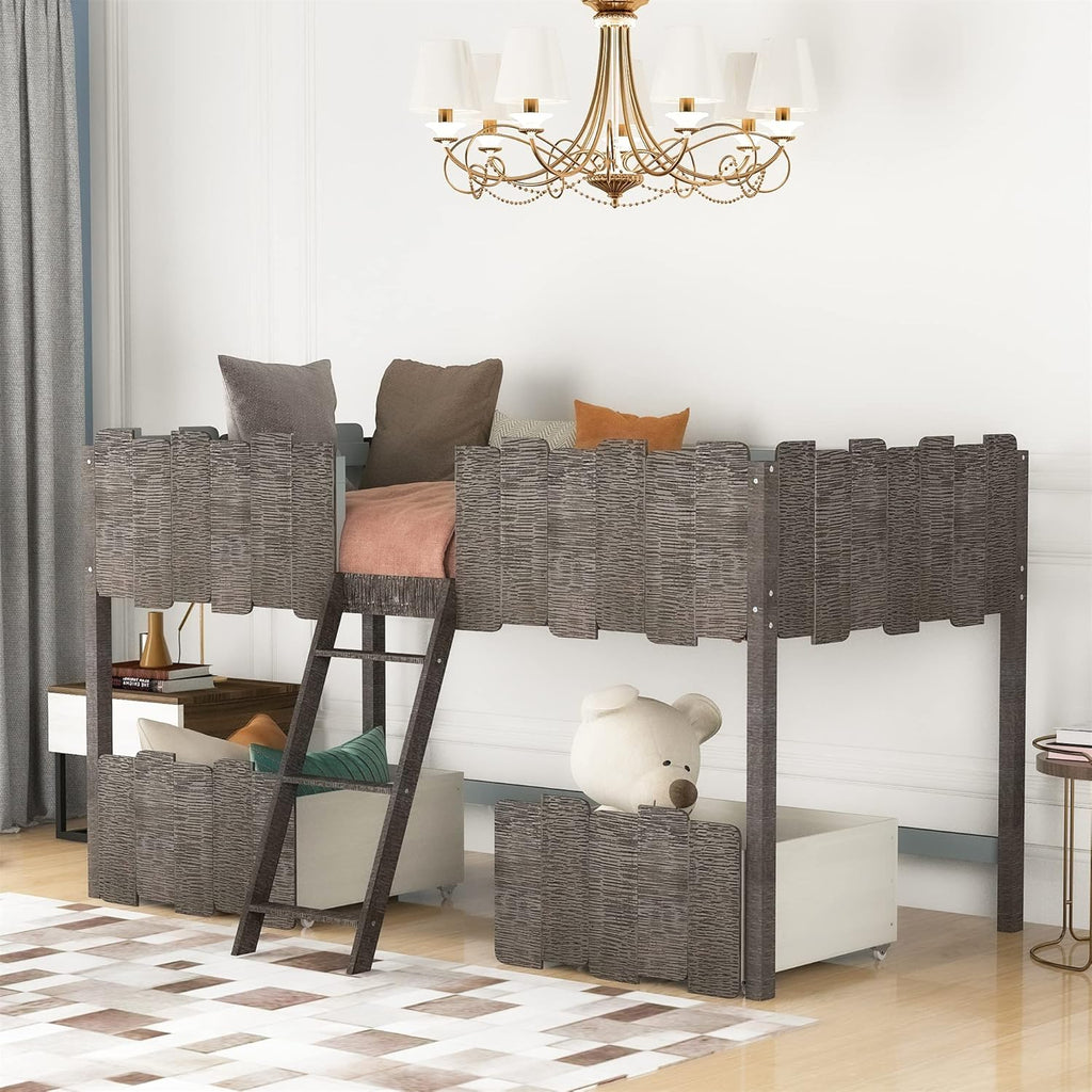 Twin Size Espresso Loft Bed with Desk and Storage Cabinet Q6630