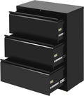Black Mobile Filing Cabinet 3 Drawer with Lock Wheels N312