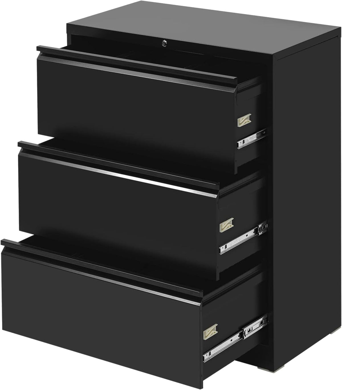 Black Mobile Filing Cabinet 3 Drawer with Lock Wheels N312