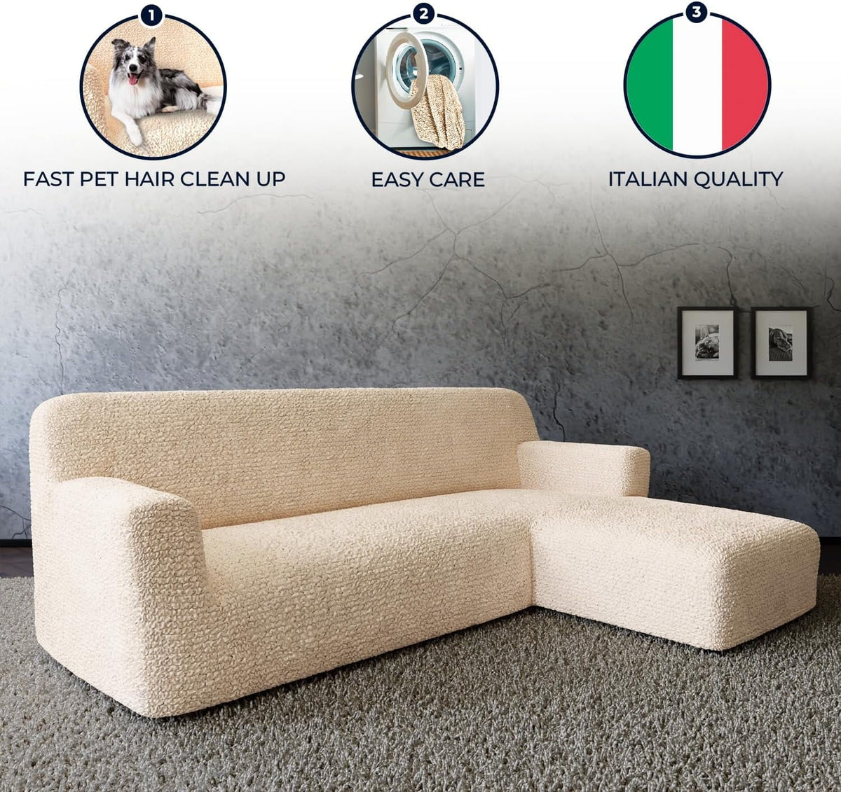 Cream L-Shape Sofa Slipcover C263