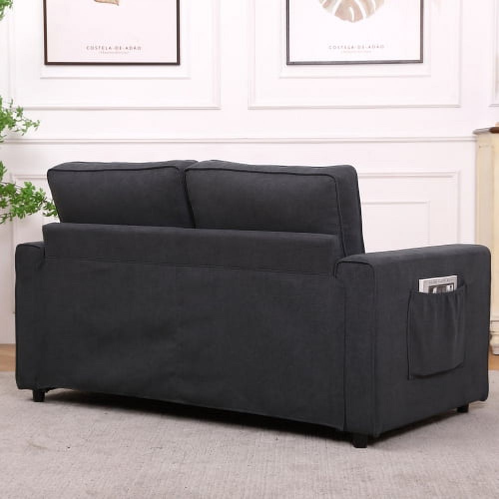 3-in-1 Upholstered Futon Sofa Bed Game Mats, Foldable Pull Out Sleeper Couch Bed, Convertible Floor Game Mats, Dark Gray Y699858