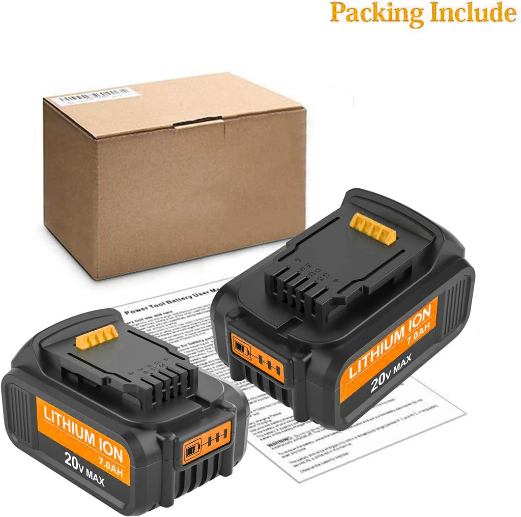2 Packs 7.0Ah DCB207 Battery Compatible with Dewalt 20V Max Lithium W748419