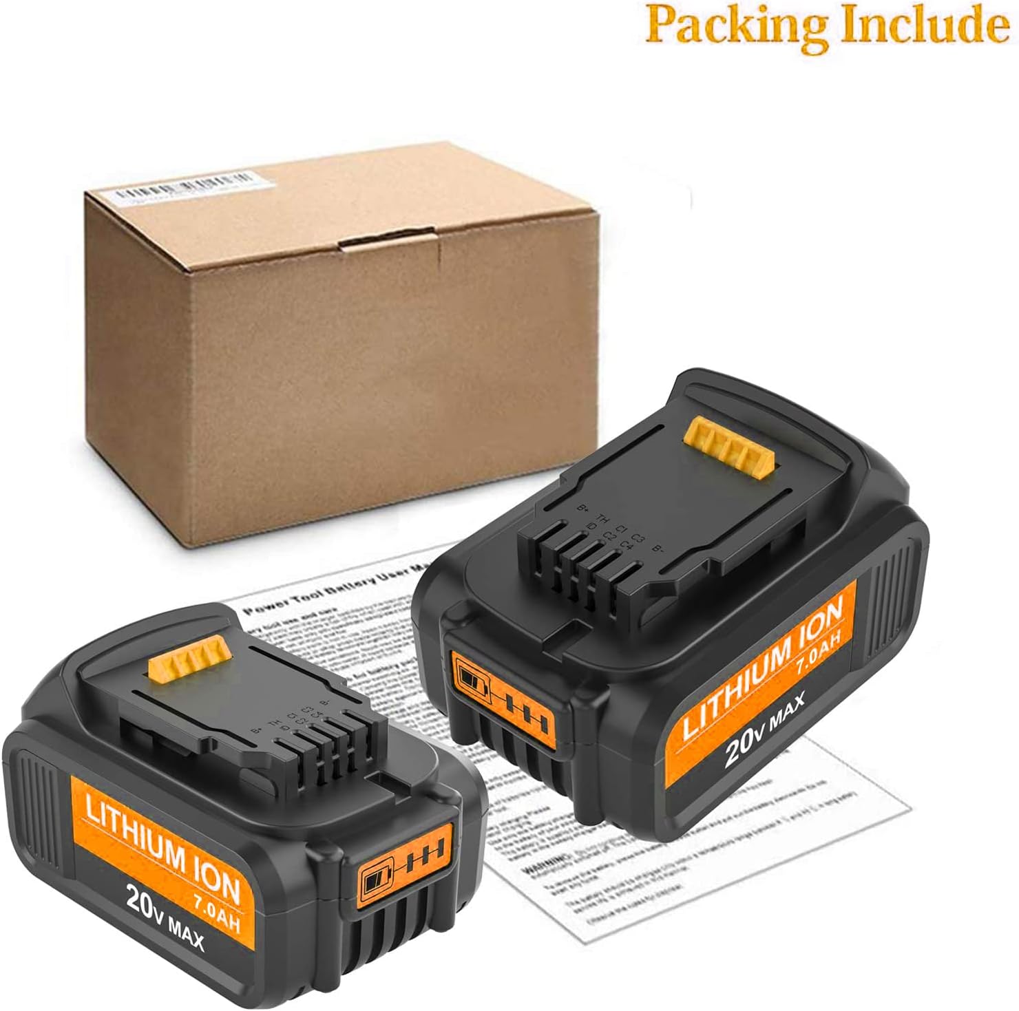 2 Packs 7.0Ah DCB207 Battery Compatible with Dewalt 20V Max Lithium W748419