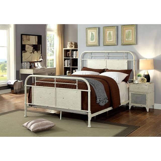 Distressed White Queen Bed A346175