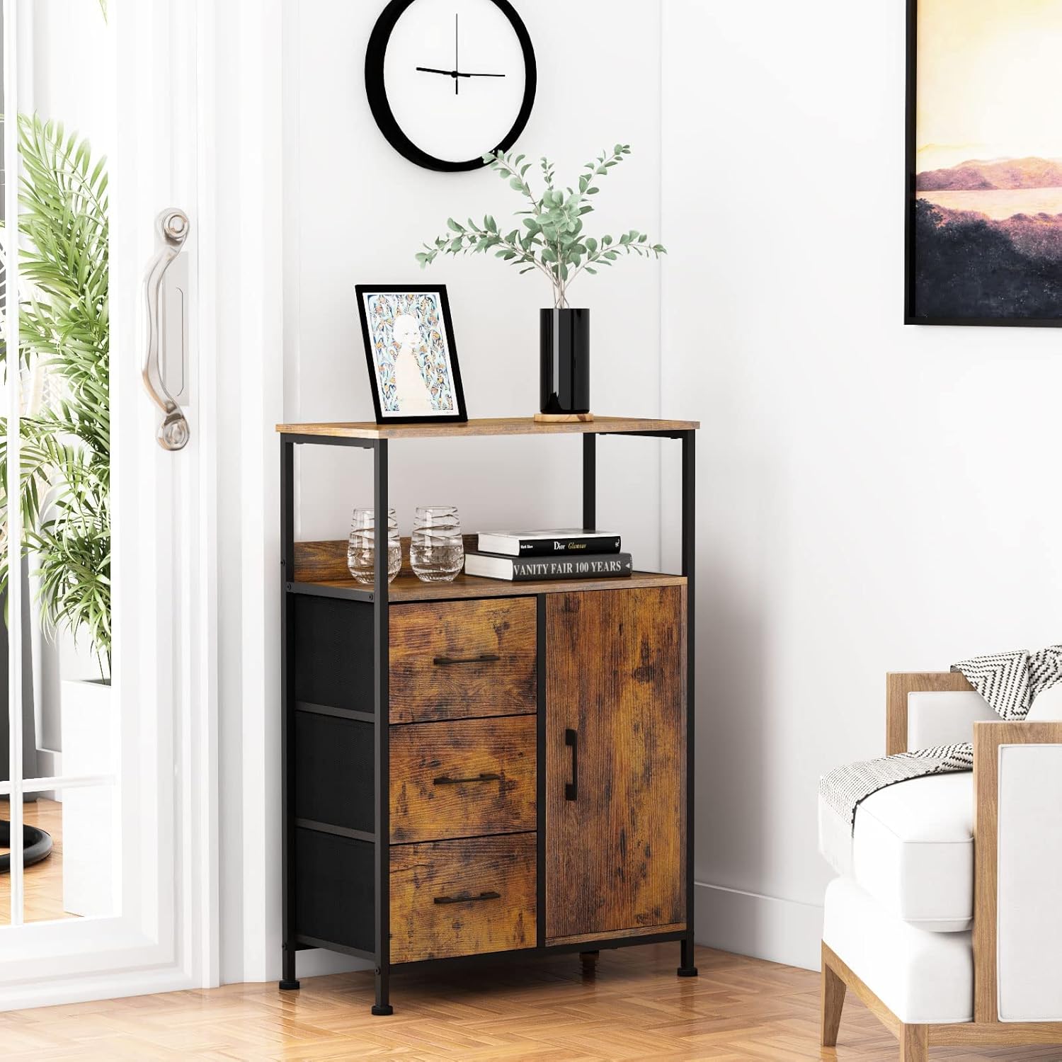 Storage Cabinet with 3 Drawers and Door Wood O49590