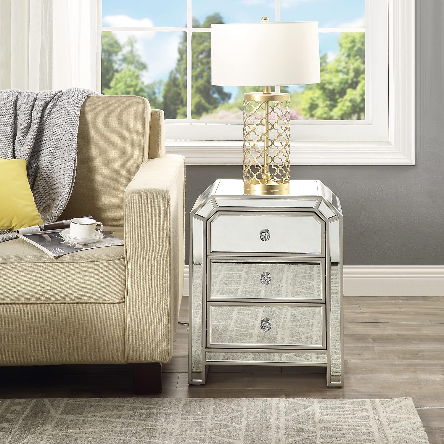 Mirrored Nightstand with 3-Drawers V3382