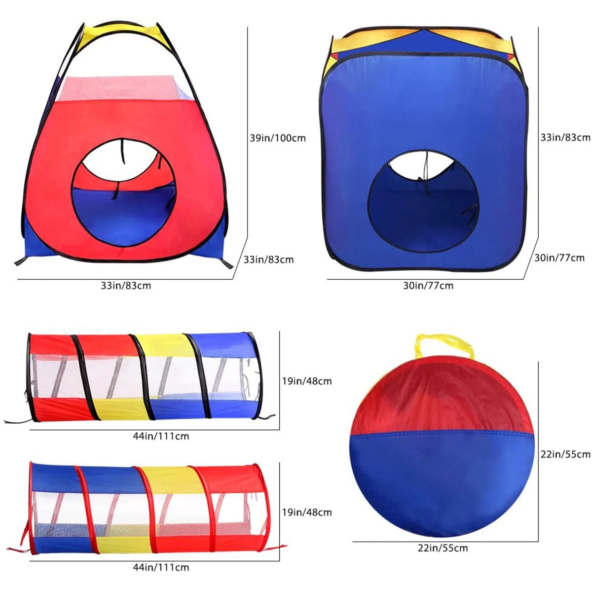 4 in 1 Kids Play Tent and Tunnels, Pop Up Ball Pit, 2 Tents + 2 Crawl Tunnels Playhouse Tent Set J623601
