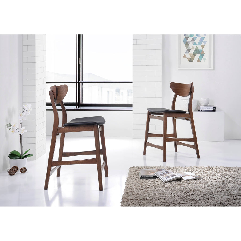 Faux Leather Counter Stool, Set of 2, Black E4035