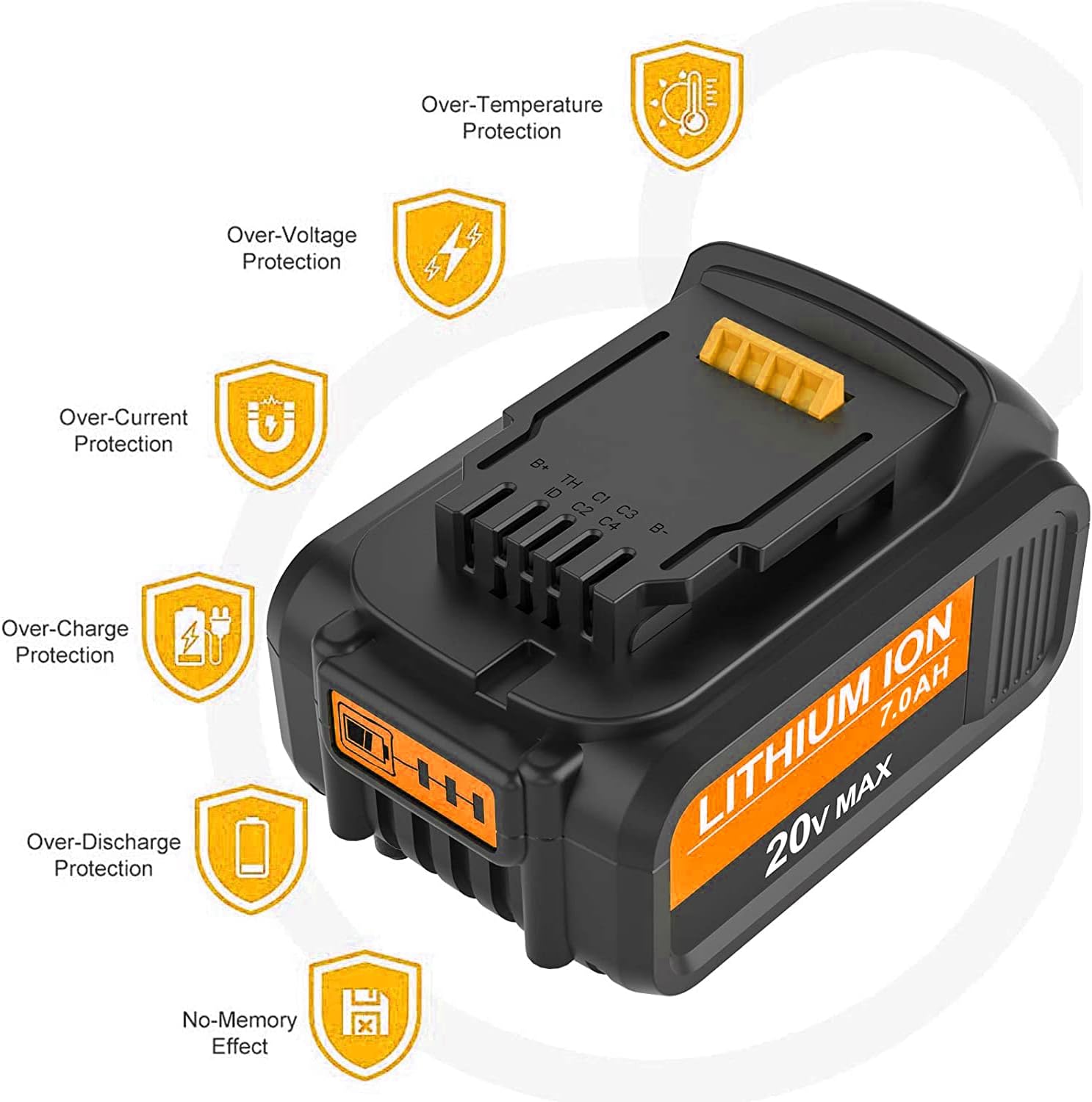 2 Packs 7.0Ah DCB207 Battery Compatible with Dewalt 20V Max Lithium W748419