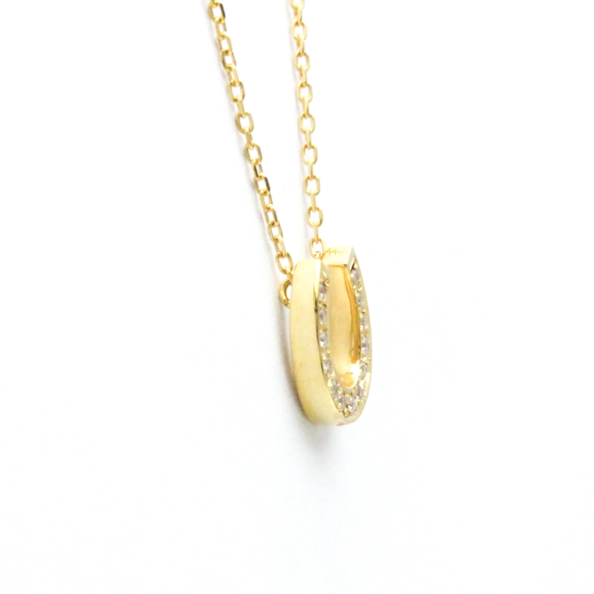 18K Yellow Gold Horseshoe Diamond Pendant Necklace Z160