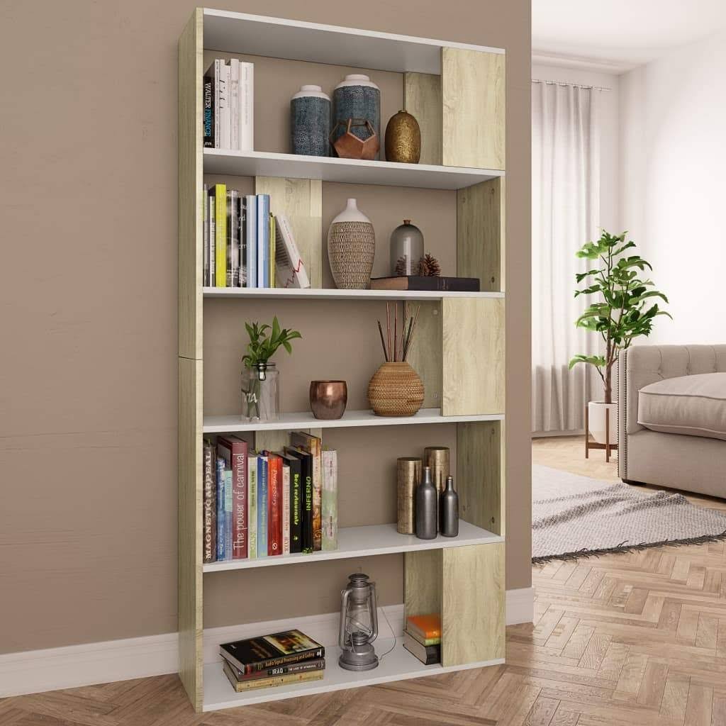 White and Sonoma Oak Book Cabinet Room Divider Chipboard F760686