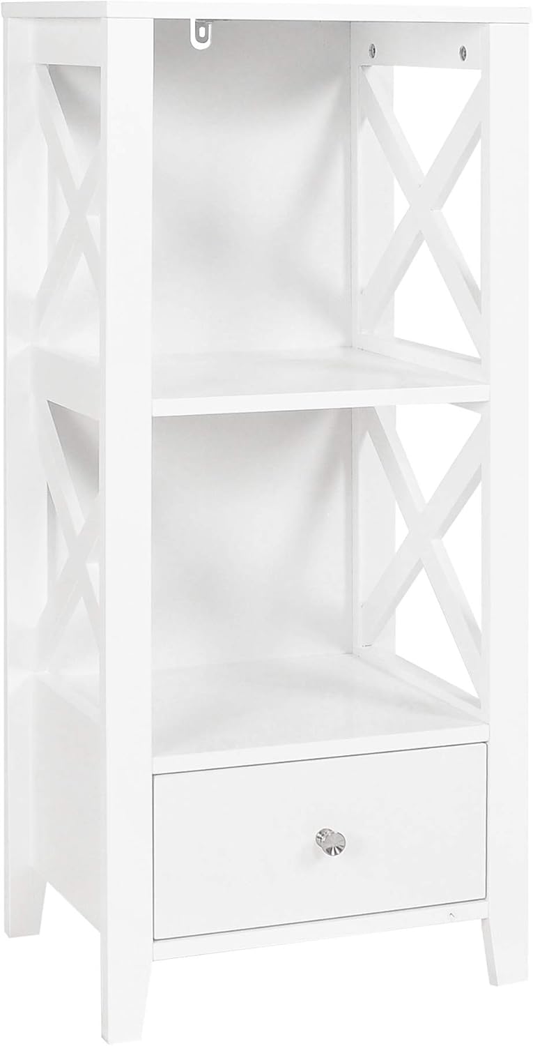 White 3-Shelf Bathroom Storage Tower with Single Drawers H534