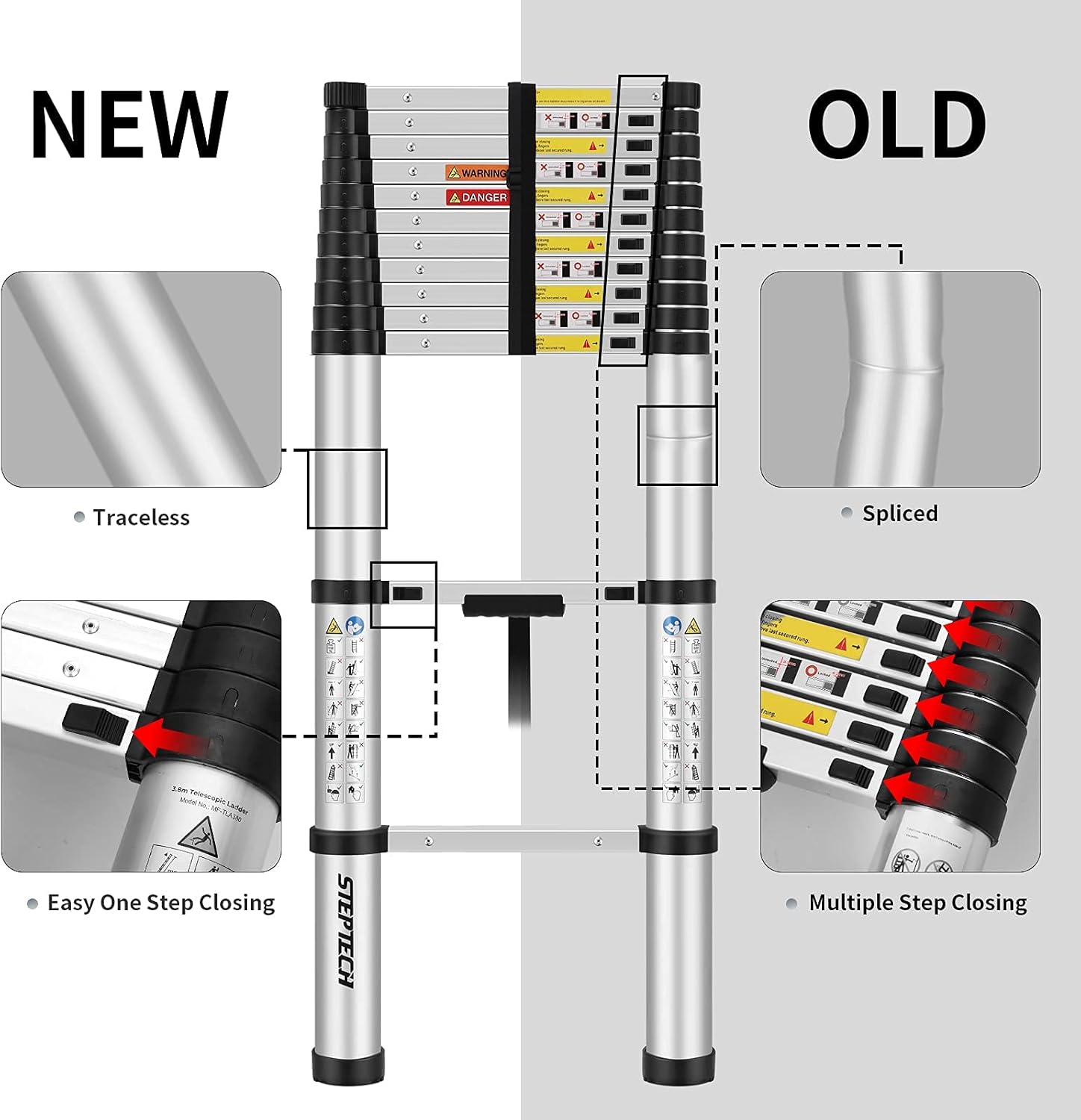 Telescoping Ladder 12.5 feet Aluminum Folding Lightweight Ladder 330 lbs Capacity A25719