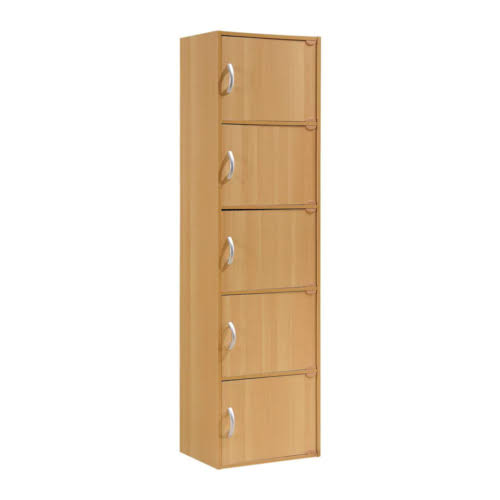 Black 5-Shelf Wood Bookcase with Doors T6735
