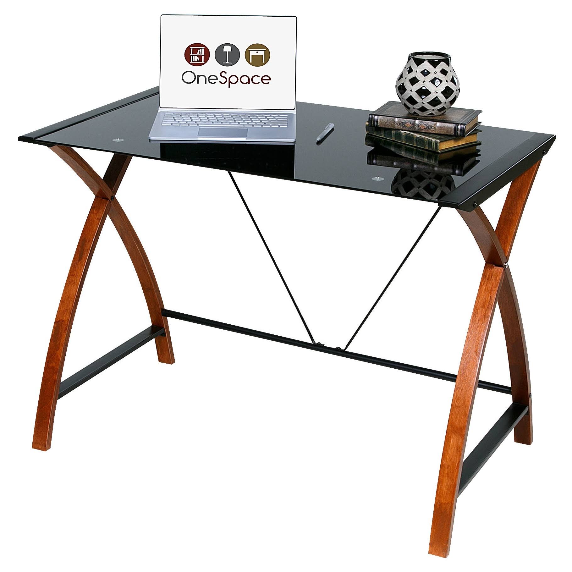 Black Glass and Wood Computer Desk A821133