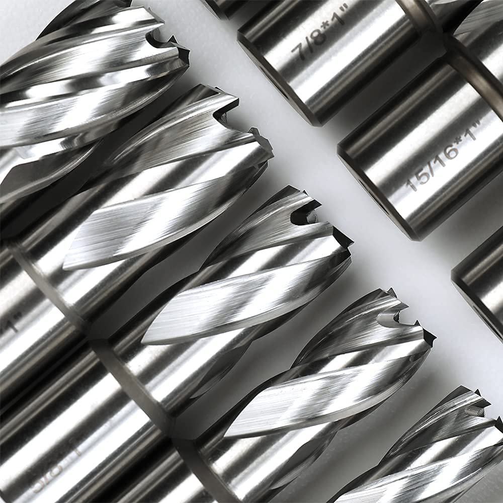13pcs Annular Cutter Set, 1'' Cutting Depth, 3/4'' Weldon Shank, HSS Mag Drill Bits Kit with 2 pcs Pilot Pin L757