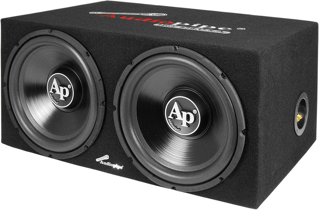Dual 12 Inch Car Audio Subwoofer Speakers and Sealed Enclosure, 2 Channel 500 Watt Amplifier, and Wire Installation Kit W525