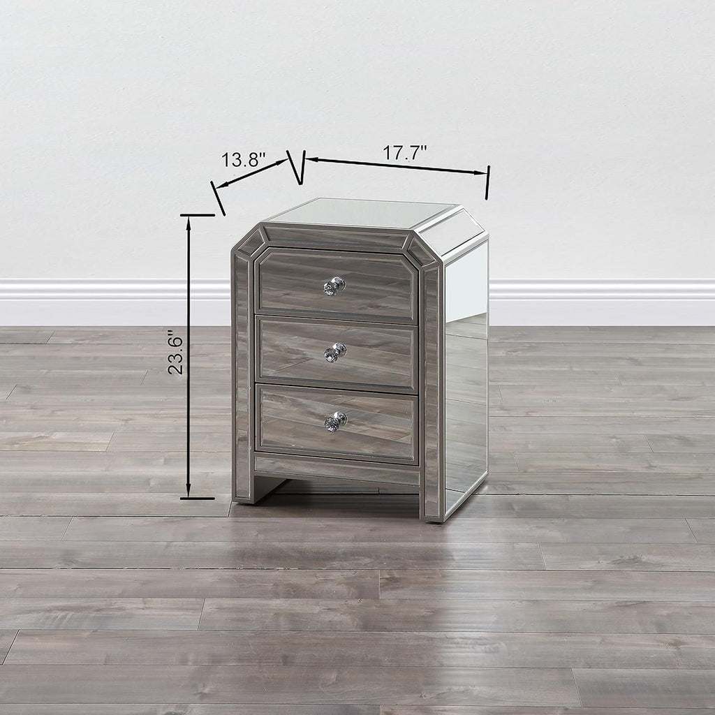 Mirrored Nightstand with 3-Drawers V3382