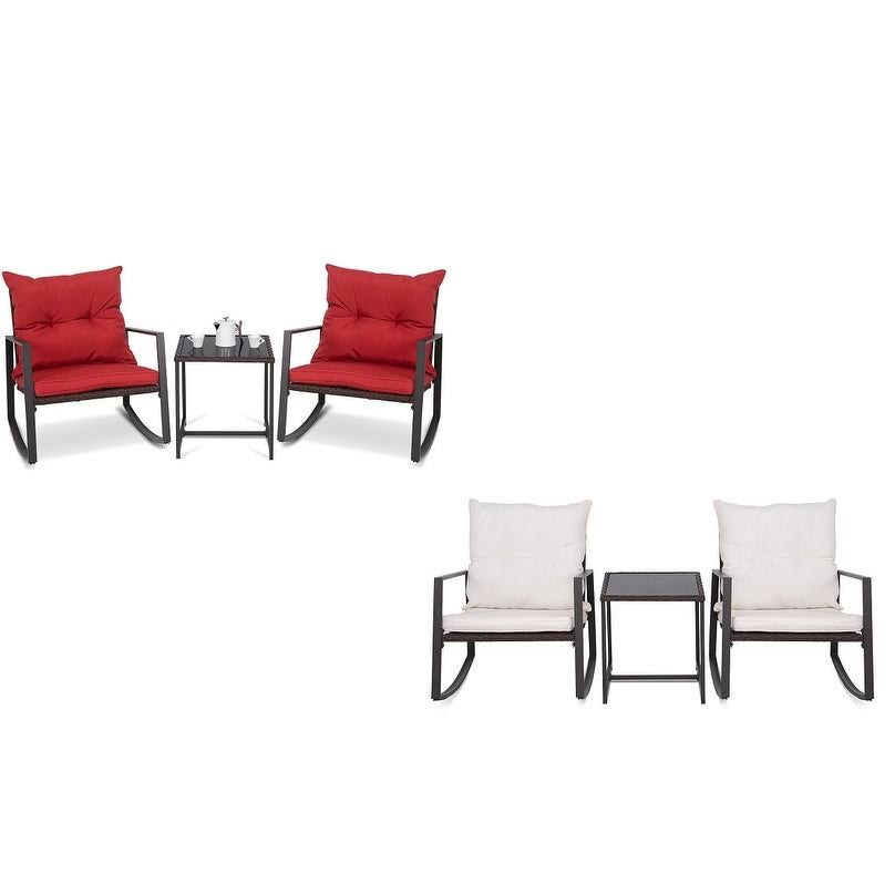3-Piece Red Patio Wicker Bistro Furniture Set with 2 Rocking Chairs B1864