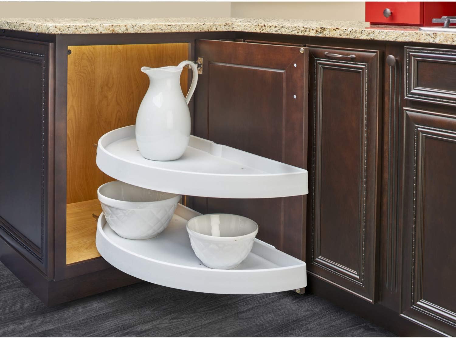 White 31-Inch Polymer 2-Tier Lazy Susan Kitchen Cabinet Organizer K429695