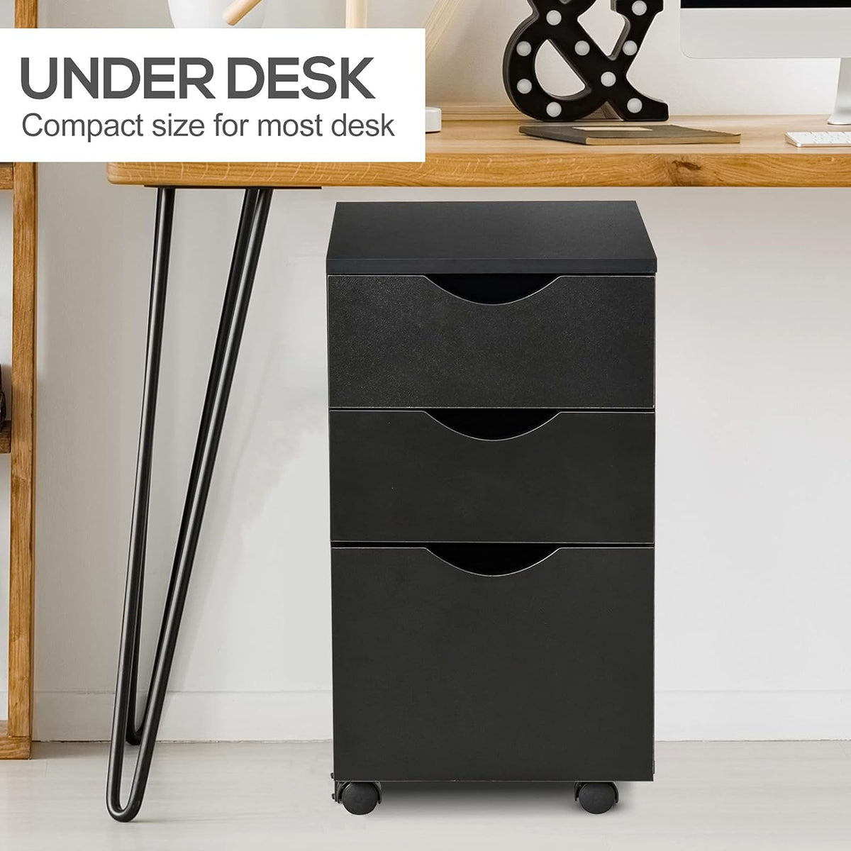 Black 3 Drawer Rolling File Cabinet V56533