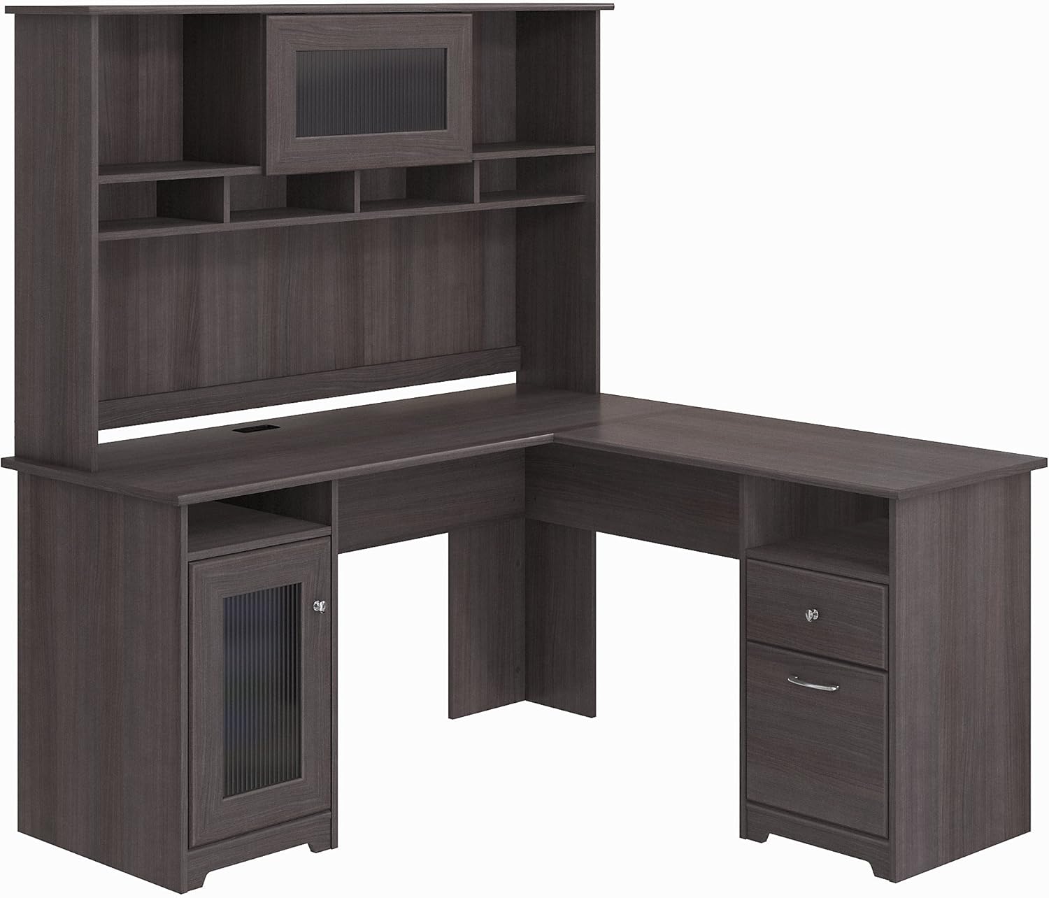 L Shaped Computer Desk with Hutch, 60W, Ash Gray K585813